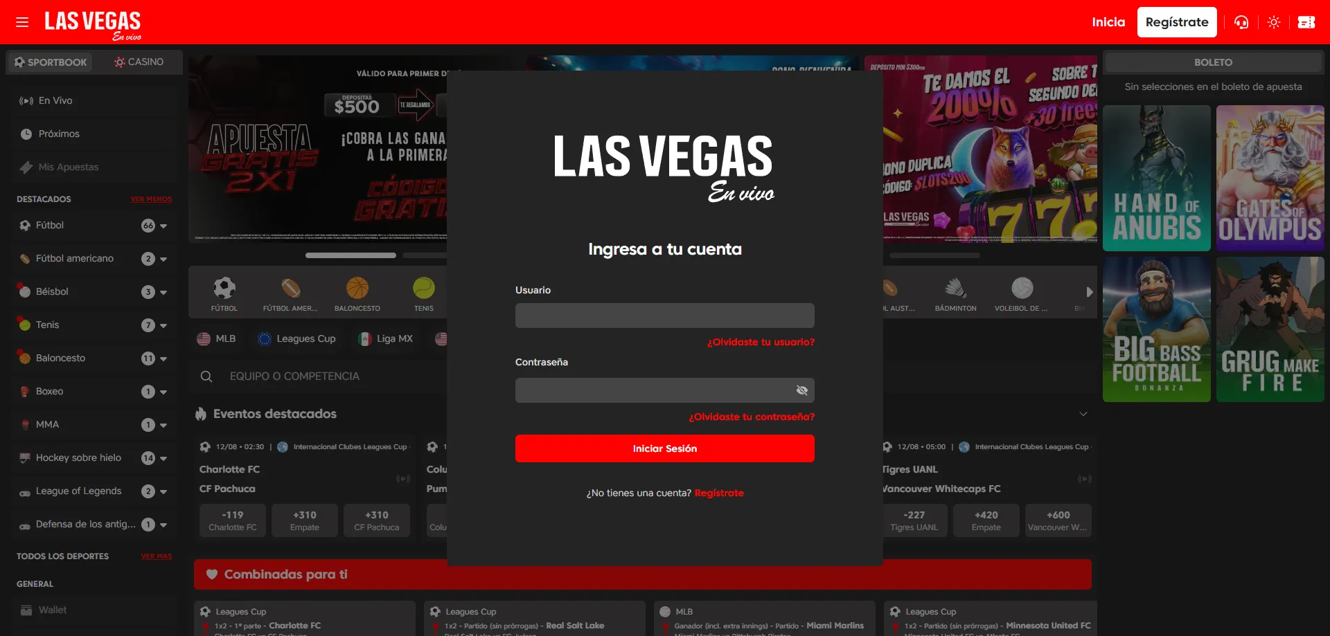 Inicio de sesión seguro en Las Vegas en Vivo Casino con cuenta verificada